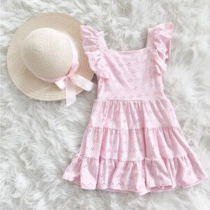 Girls Pink Eyelet Dress & Straw Hat Set Spring/summer outfit